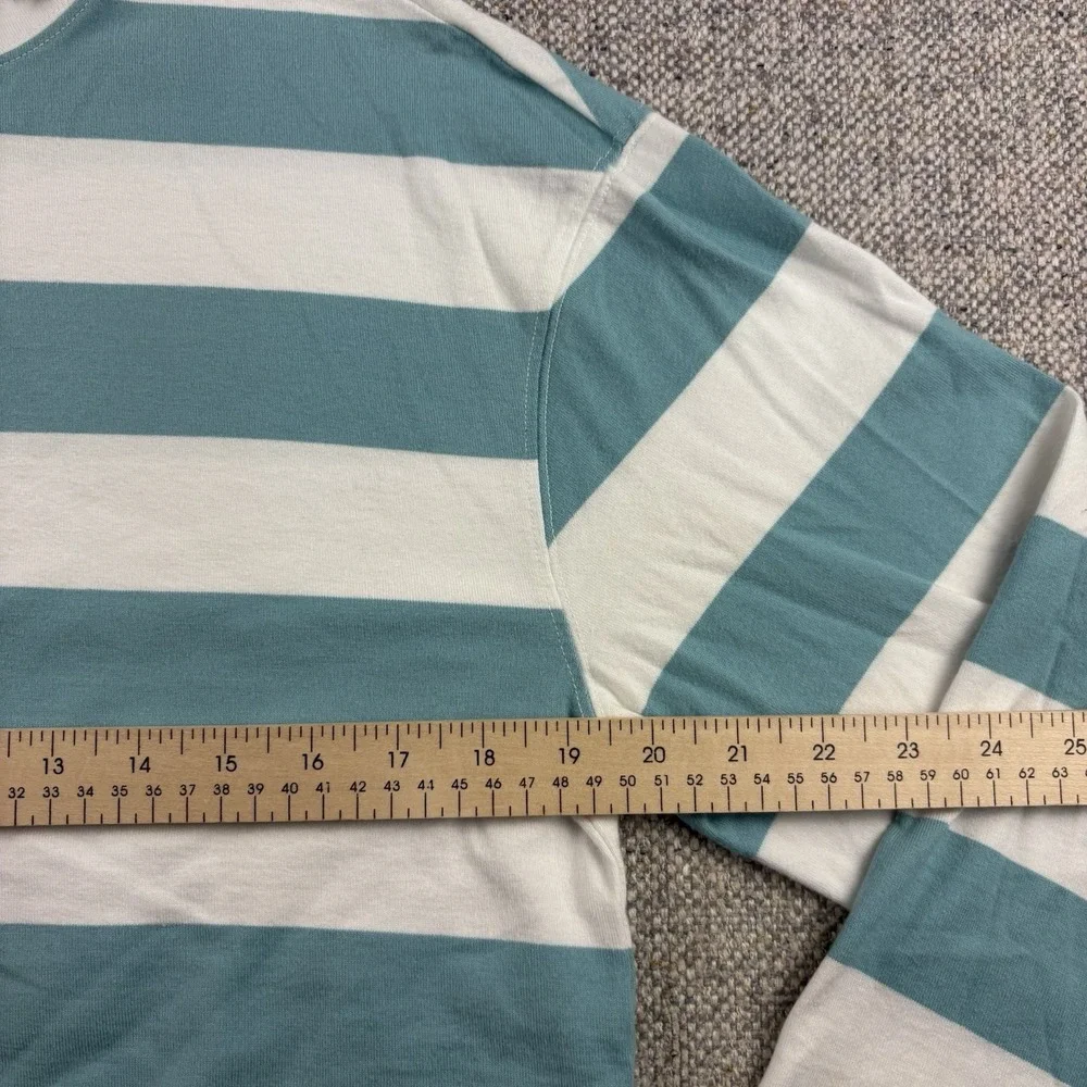 Vineyard Vines Women's Oversized Crop Striped Long Sleeve Tee Aqua White XS